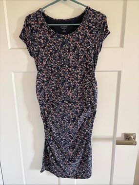 Women’s Navy Floral Maternity Tee Dress - Pink Accent
